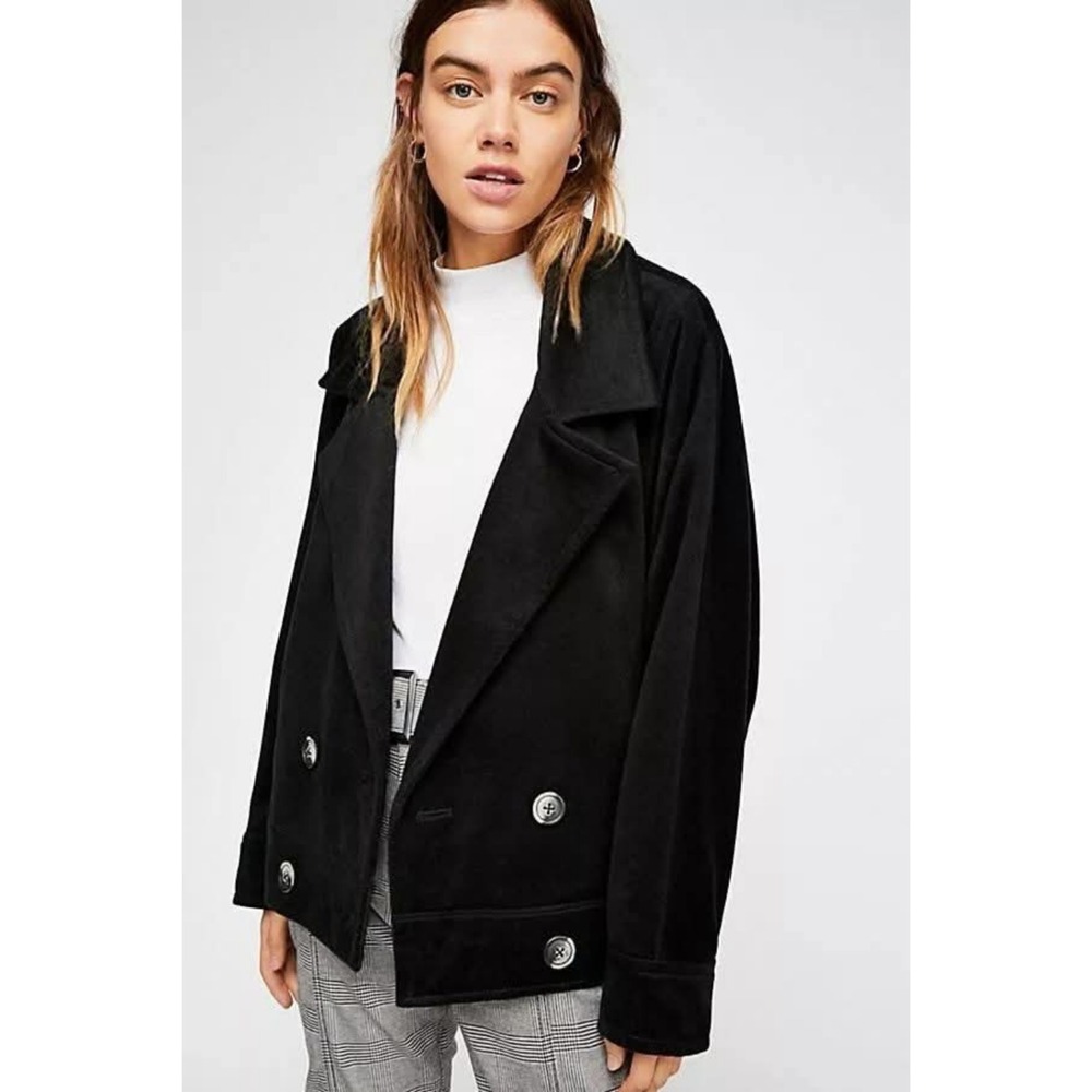 Free‎ People Bella Pea Coat Women Medium Black New Wool Double Breasted Jacket